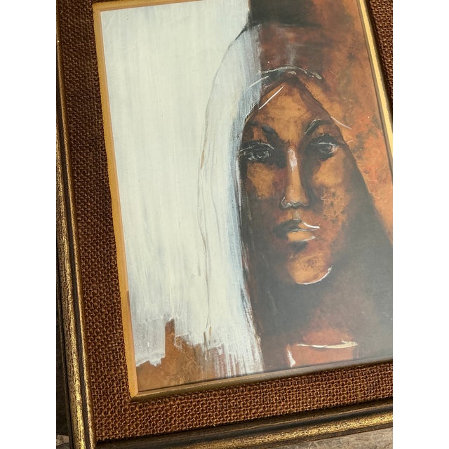 Sienna Vintage Original Abstract Portrait of Woman For Sale - Image 8 of 12