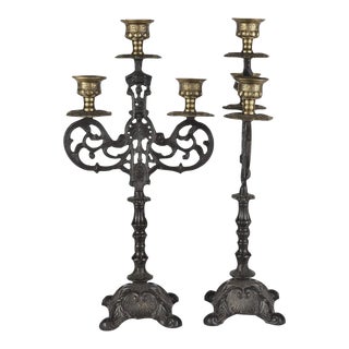 Blackened Brass Candlesticks - A Pair For Sale