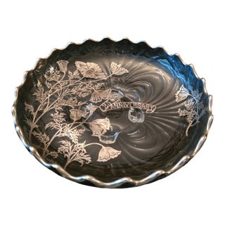 Vintage Mid Century Modern Silver Overlay Glass Centerpiece For Sale