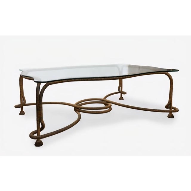 Coffee Table in Gilt Metal and Wavy Glass Top from Emilio Rey, Spain, 1970s For Sale - Image 6 of 7