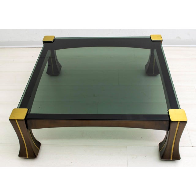 Metal Mid-Century Modern Italian Walnut and Brass Coffee Table, 1970s For Sale - Image 7 of 10