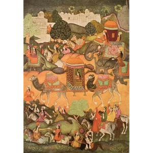 1950 Princess Voyaging in a Palanquin, Gold-Leafed Parisian Offset Lithograph