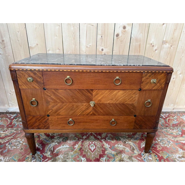 Art Deco Chest of Drawers in Walnut and Black Marble, 1960s For Sale - Image 11 of 11