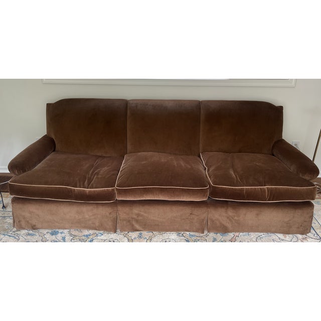 Skirted Charles of London Brown Sofa For Sale In Los Angeles - Image 6 of 8