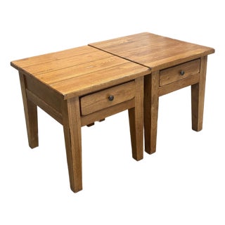 Broyhill Attic Heirloom Rustic Oak Farmhouse End Tables - A Pair For Sale