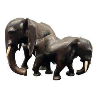 African Blackwood Elephant Family Sculpture (Tanzania) For Sale