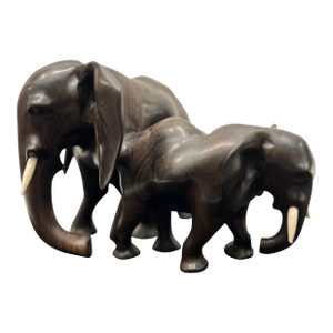 African Blackwood Elephant Family Sculpture (Tanzania)