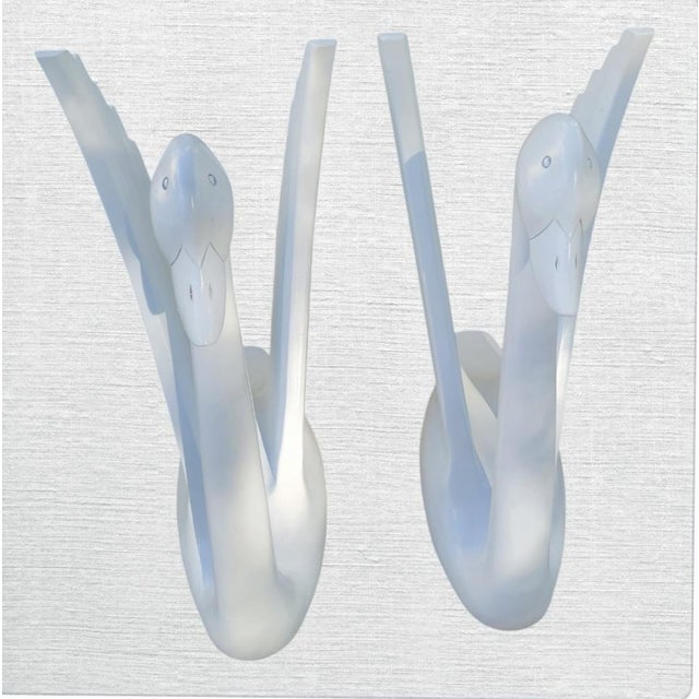 Dorothy Draper Vintage Monumental Carved Wood White Gloss Swan Form Table Base End Table- a Pair For Sale - Image 4 of 10