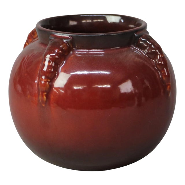 Roseville Art Pottery Topeo Red Claw Vase Mid 20th Century For Sale