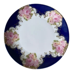 1930s Rosenthal Selb Bavaria "Tristan" Salad Plate - Hand Painted, Isolde Roses, Gold & Cobalt Blue Scrolls