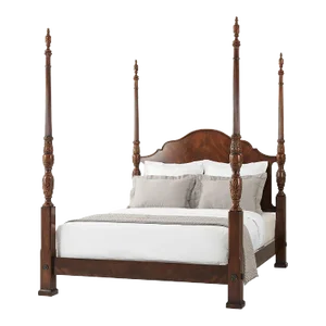 Carved Mahogany Four Post Bed - Queen