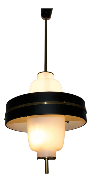 Mid-Century Brass and Opal Glass Pendant Lamp, Italy, 1960s