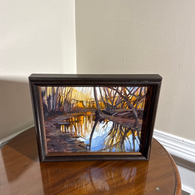 Wood Original Impressionist Landscape Oil Painting – River Reflection – Signed H. Reibel For Sale - Image 7 of 11