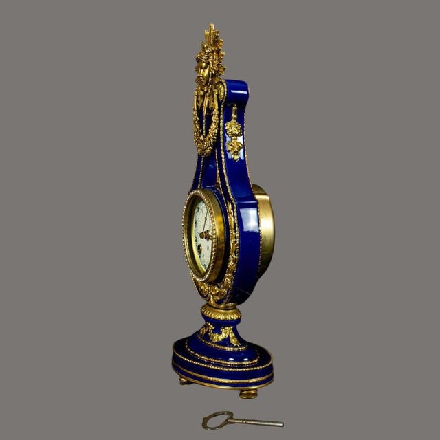 Glass Marie Antoinette Cobalt Blue Porcelain Mantel Clock, 1970s For Sale - Image 7 of 18