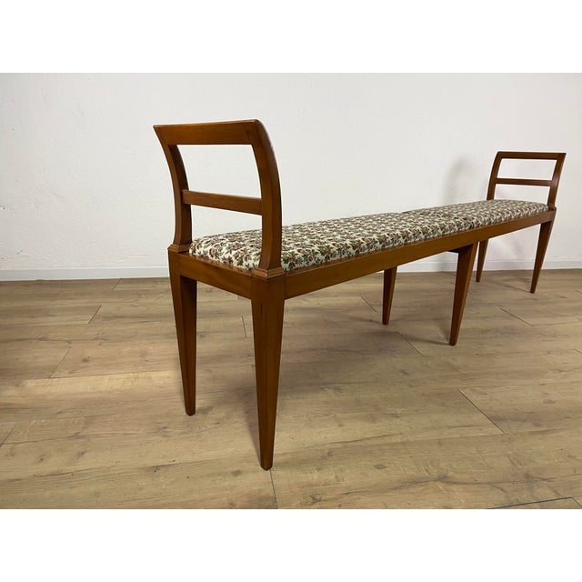 1950s Italian Wooden and Fabric Bench with Pin Legs, 1950s For Sale - Image 5 of 9
