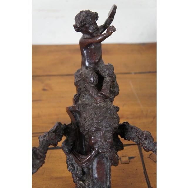 Black Late 19th Century Bronze Two Arm Candelabra Candle Holder Wall Sconces Faun Bacchus- a Pair For Sale - Image 8 of 12