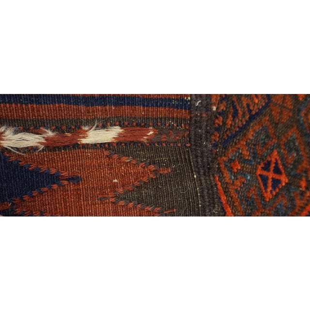 Brown 1880s Brown Blue Geometric Tribal Antique Persian Baluch Carpet 3'2" X 5'6" Woven Wool Rug For Sale - Image 8 of 11