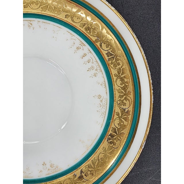 Antique William Guerin & Co. Limoges France Porcelain Saucer Celeste Teal & Encrusted Gold c.1891-1932 For Sale - Image 15 of 18
