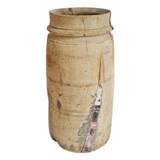 Antique Old India Lassi Rustic Wood Pot For Sale