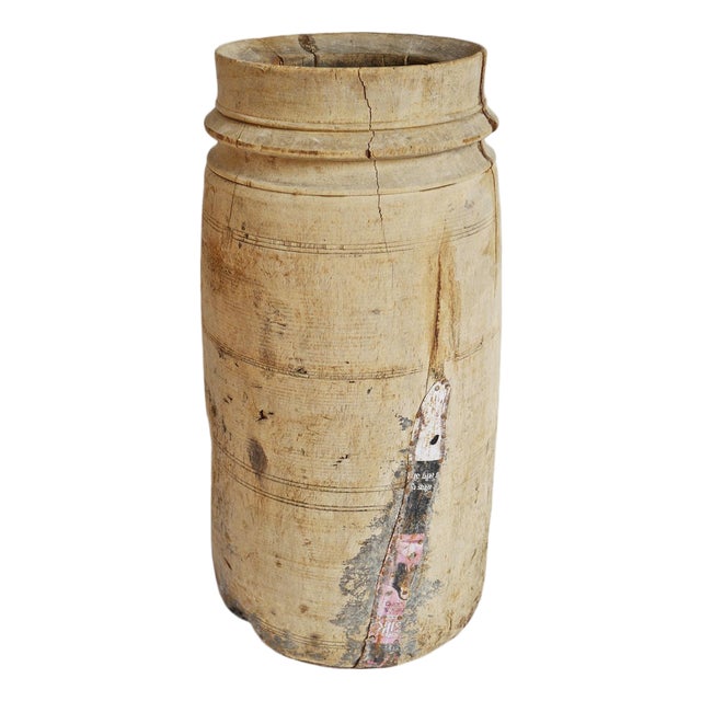 Antique Old India Lassi Rustic Wood Pot For Sale