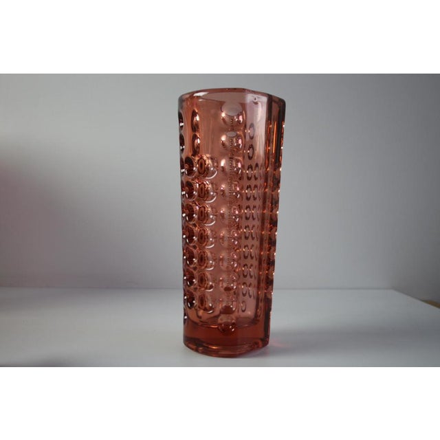 An exceptional mid-century modern pressed glass vase designed by Rudolf Jurnikl for Rudolfova Huť in 1960. This elegant...