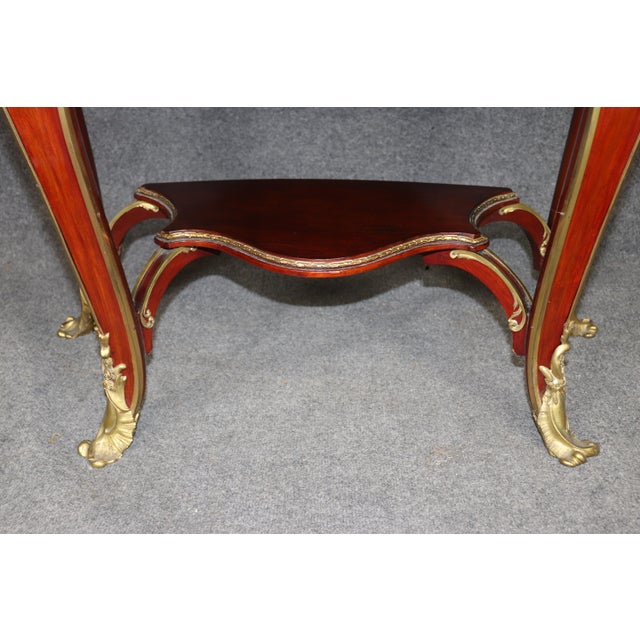 French Late 19th Century Signed J.Groschkus Abalone & Mother of Pearl Figural Bronze Bowed Glass Vitrine For Sale - Image 3 of 17