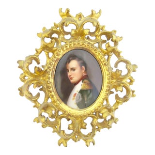 Napoleon Miniature Gilt Framed Hand Painted Porcelain German 19thc Painting For Sale