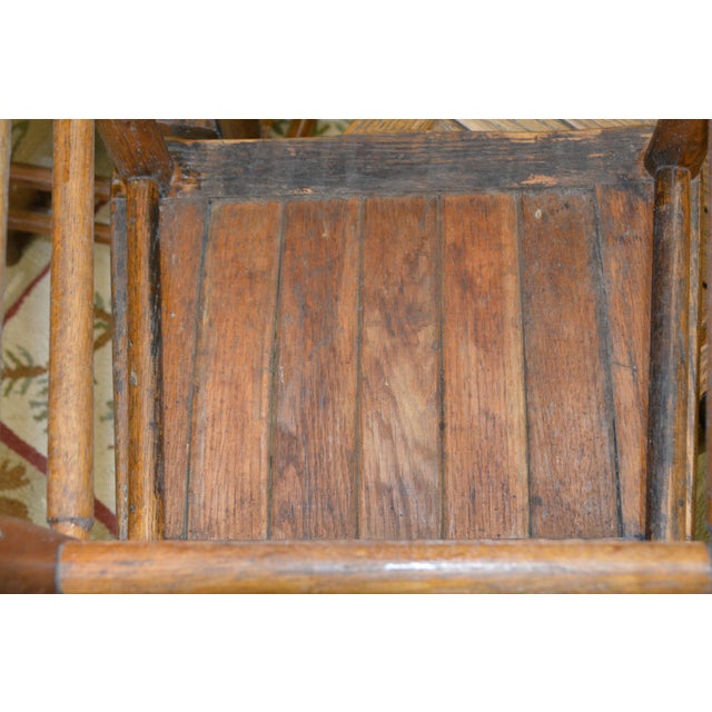 Vintage Set X 6 English Oak Tavern Slatted / Shaped Seat Ladder Back Dining Chairs For Sale - Image 15 of 16