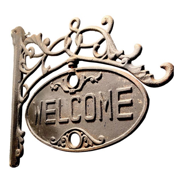 Vintage Cast Iron Welcome Sign | Chairish