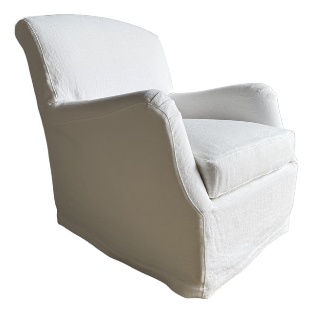 Custom Slip Covered Linen English Arm Chair Made to Order With Down Cushion For Sale