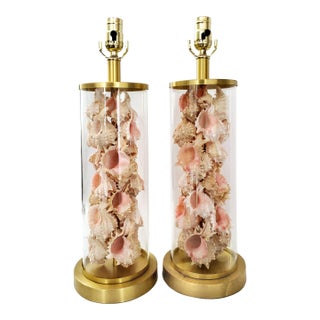 Lamps Signed Ralph Lauren Pair Shells Seashells Added For Sale