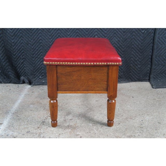 Mid 20th Century Mid Century American Country Oak Leather Nailhead Footstool Ottoman Compartment For Sale - Image 11 of 13