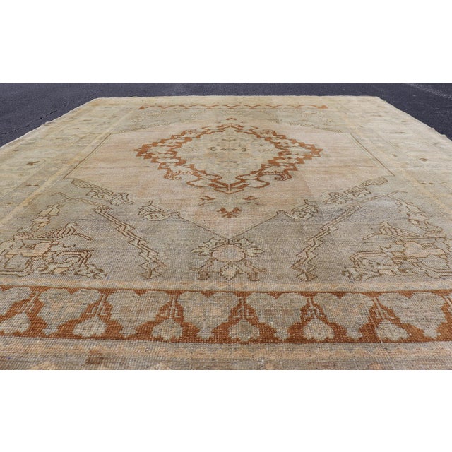 Turkish Oushak Rug With Muted Colors in Taupe, Gray, Ice Blue and L.Green For Sale In Atlanta - Image 6 of 15