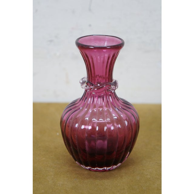 Late 20th Century Cranberry Art Glass Ruffled Pitchers Decanters Vase Bowl Compote Fenton - Set of 6 For Sale - Image 9 of 18
