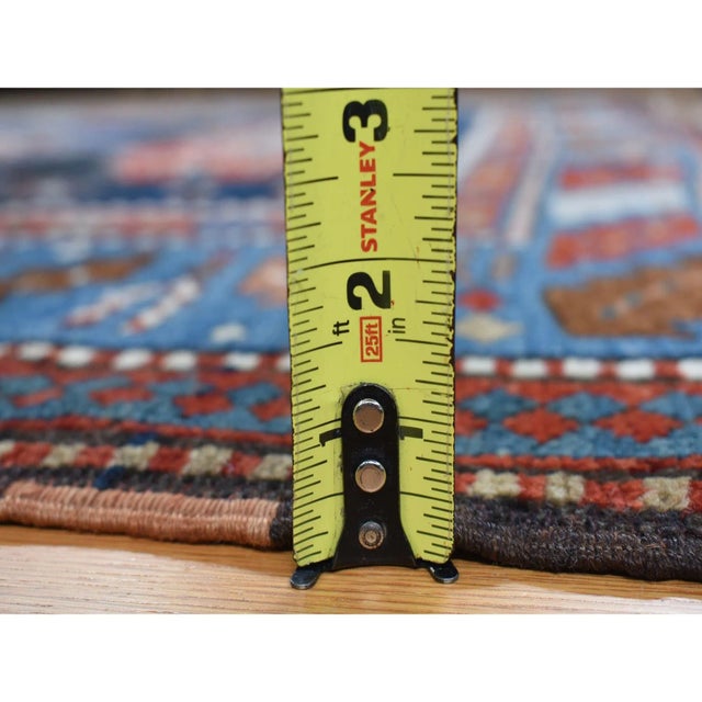 1920 Navy Blue Antique Caucasian Kazak Wool Hand Knotted Signed and Dated 1929 Rug For Sale In New York - Image 6 of 7