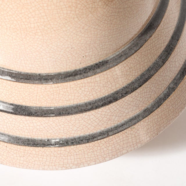 Art Deco Machine Age Craquelure Cream Ceramic Table Lamp Signed Marcel Guillard For Sale - Image 14 of 17