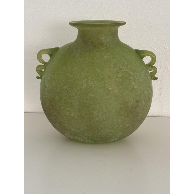 Italian Green Murano Scavo Glass Vase attributed to Seguso Vetri d'Arte, 1970s For Sale - Image 9 of 11
