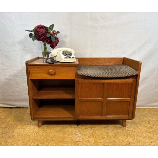 Mid-century retro vintage teak telephone seat by Nathan 1960–1970. Stylish utility|iconic british design|functional...