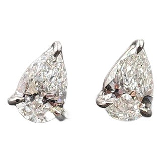 1.15 Ct Pear Shaped Diamond Studs, A Pair For Sale