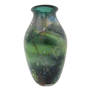 Suzanne Kindland Handblown Icefire Studio Art Glass Green Blue Mottled Vase