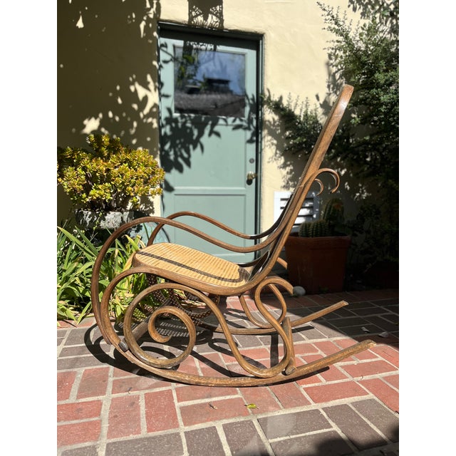 1960s 1960s Mid-Century Bentwood Caned Rocking Chair by Salvatore Leone Modena, Italy For Sale - Image 5 of 9