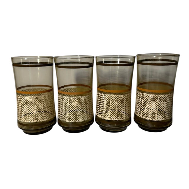 Brown Vintage Libbey Bolero Woodhue Smoke Brown Stripe Tweed Tumblers - A Set of 4 For Sale - Image 8 of 12