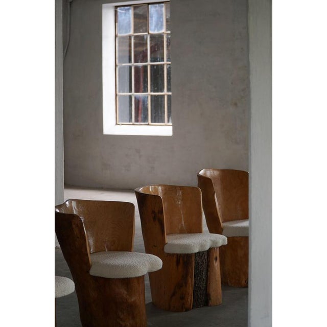 Swedish Stump Chairs in Wood with Bouclé Seats, 1960s, Set of 4 For Sale - Image 3 of 18