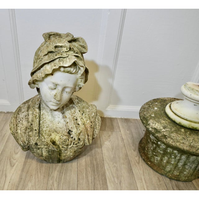 19th Century Carved Carrara Marble Bust Of A Young Girl in a knotted Headdress after Jean-Baptiste GREUZE This a well...