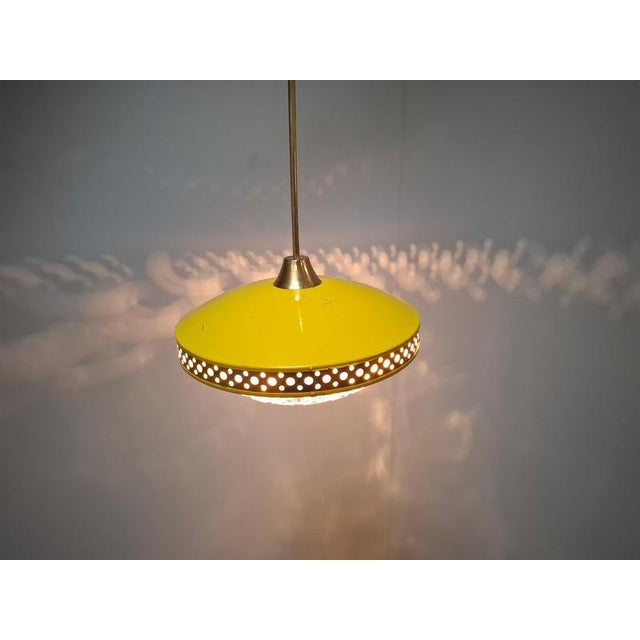 Gold Mid-Century Modern Pendant Lamp in Yellow Metal with Brass and Glass, 1970s For Sale - Image 8 of 18