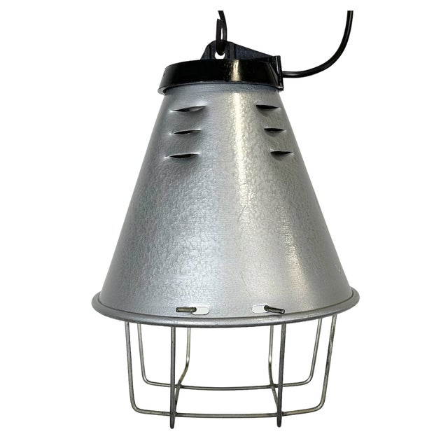 Industrial Grey Aluminium Cage Pendant Lamp, 1970s For Sale