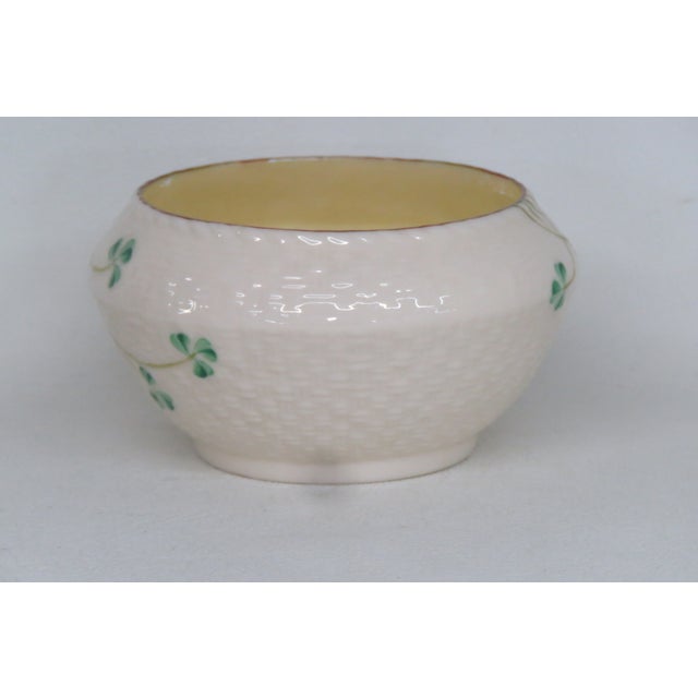Traditional Belleek Ireland Porcelain Shamrock Pattern Cream Yellow Luster Sugar Bowl 4685b For Sale - Image 3 of 14
