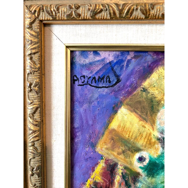 Yoshio Aoyama, Japanese Fauvist Colorful Oil Painting Chinese Ceramic Jars with Fan and Apple, 1981 For Sale - Image 4 of 10