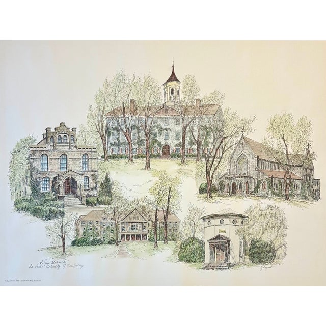 1980s Rutgers University Campus Print by Liz Bryant – Hand-Colored Architectural Illustration, 24” X 18” For Sale