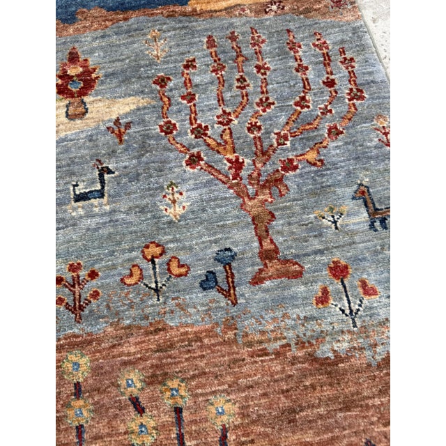 Gabbeh Sunset Landscape Rug, Hand-Knotted Wool, 2x3, Blue & Rust For Sale - Image 11 of 12